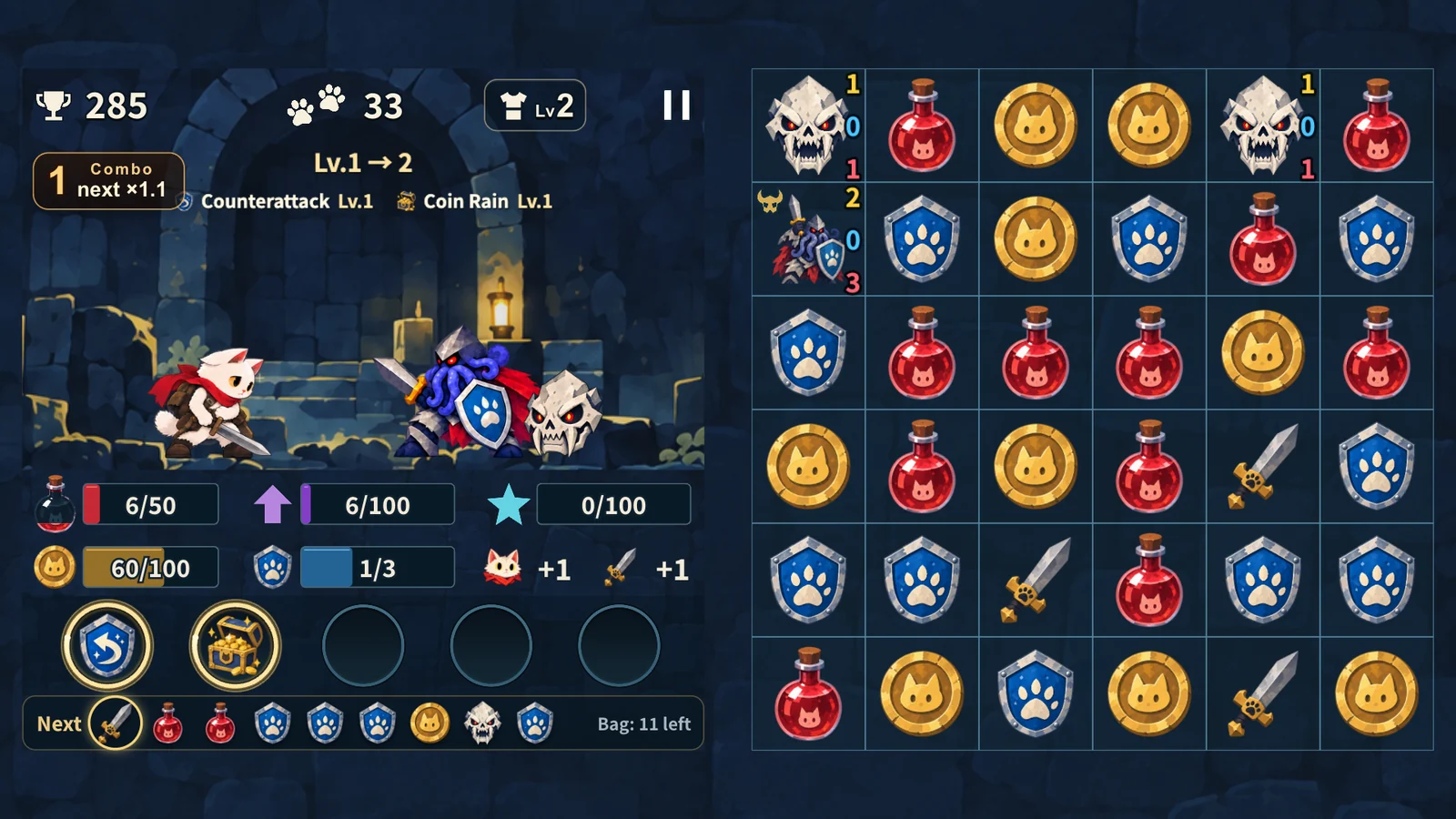 It plays in landscape too: the scene and skills on the left, the board on the right.